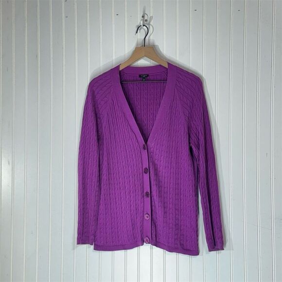 Talbots Women’s 1X Purple Cable Knit Button Cardigan Sweater Preppy Classic Cozy - Picture 1 of 7